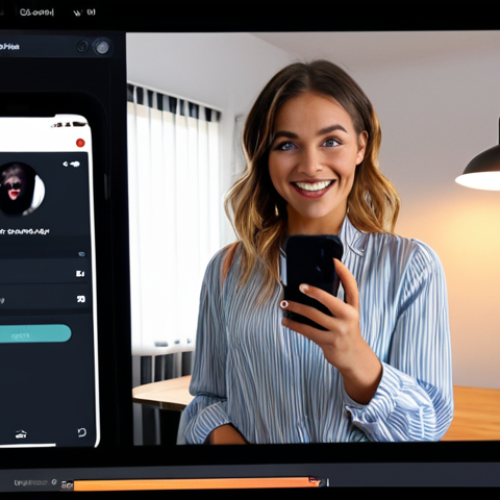 Home 4 **A person enthusiastically presenting to the camera about short-form video content, using a smartphone with editing software open, good lighting, a stylish workspace, and an energetic vibe.** (Focus: Visual Appeal, Authenticity, staying trendy)
