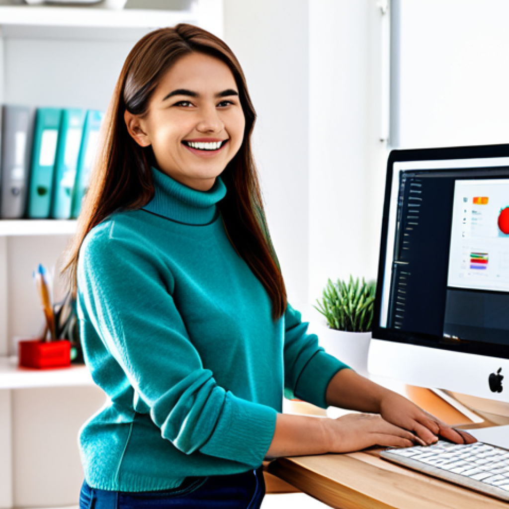 **
"A professional graphic designer working at a bright, modern desk in a sunny studio. She is wearing a comfortable, stylish sweater and jeans. Several monitors display design software interfaces. She is smiling slightly, looking at the main screen. Background shows organized shelves with design books and art supplies. Perfect anatomy, correct proportions, natural pose, well-formed hands, proper finger count, natural body proportions, professional, fully clothed, modest clothing, appropriate attire, safe for work, appropriate content, family-friendly, high quality."
**