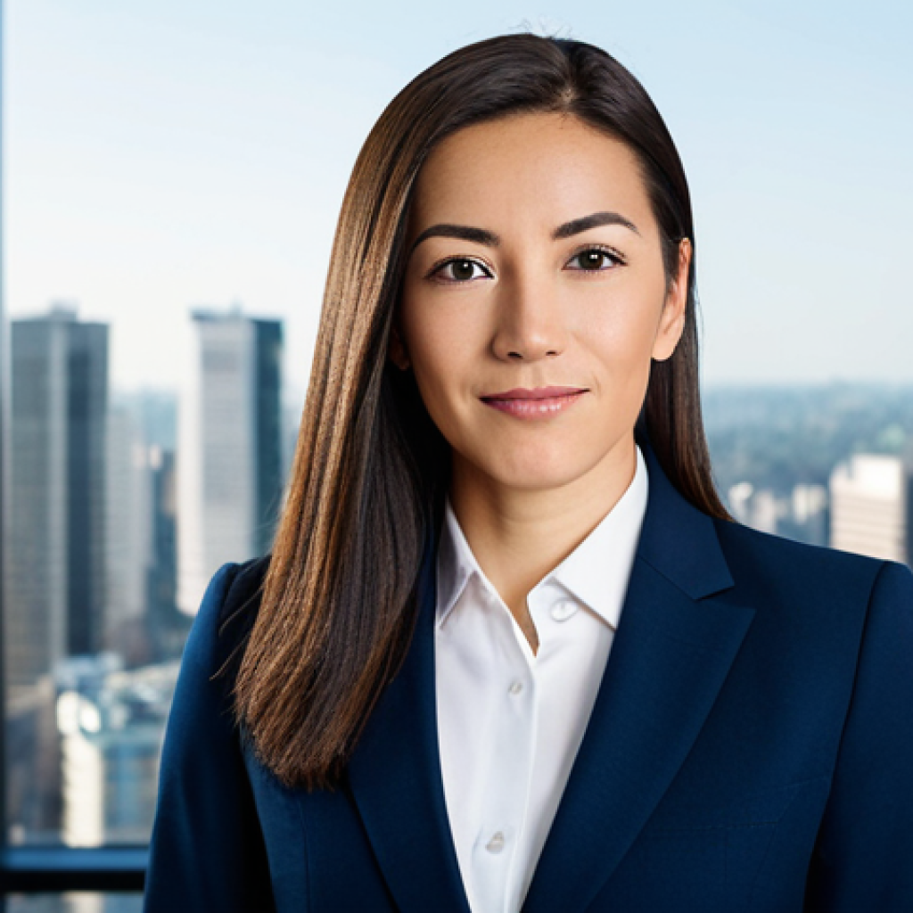 Modern Office Portrait**
Prompt: A professional businesswoman in a tailored navy blue business suit, standing confidently in a modern office with large windows overlooking a cityscape, fully clothed, appropriate attire, safe for work, perfect anatomy, natural proportions, professional corporate photography, high quality, crisp details, bright and clean lighting.
**