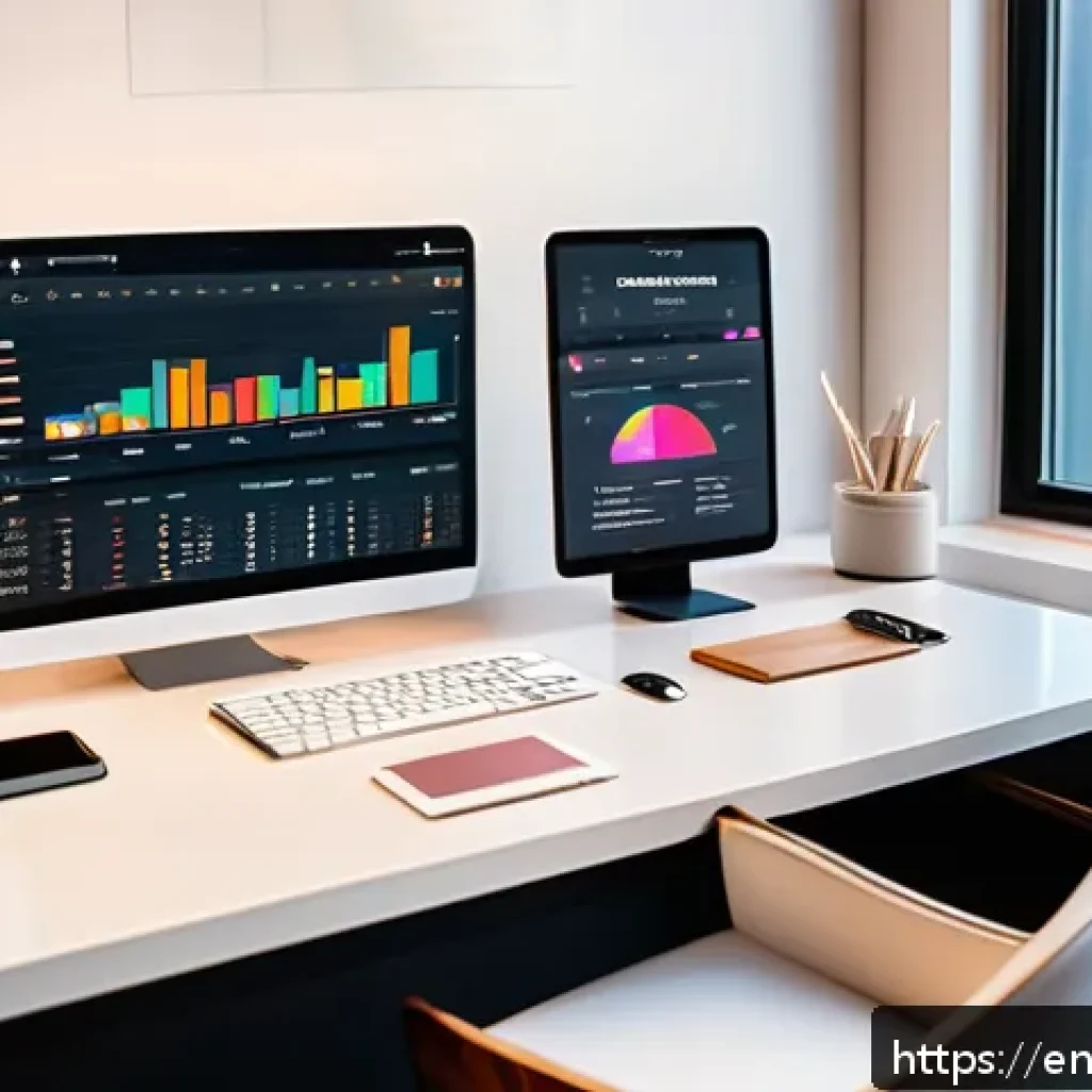 숏폼 콘텐츠의 효과적인 배포 전략 - A modern digital content creator’s workspace showing a large monitor displaying social media analyti...